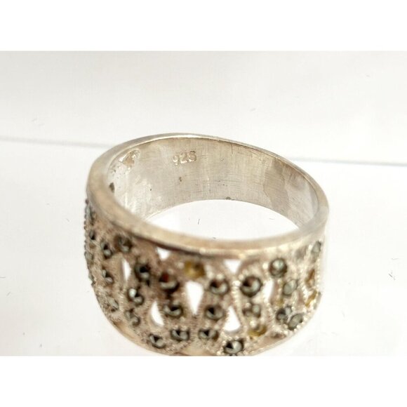 Art Deco Marcasite Sterling Silver Eternal Wave Shaped Vintage Ring - sz 7.5 - Picture 8 of 10